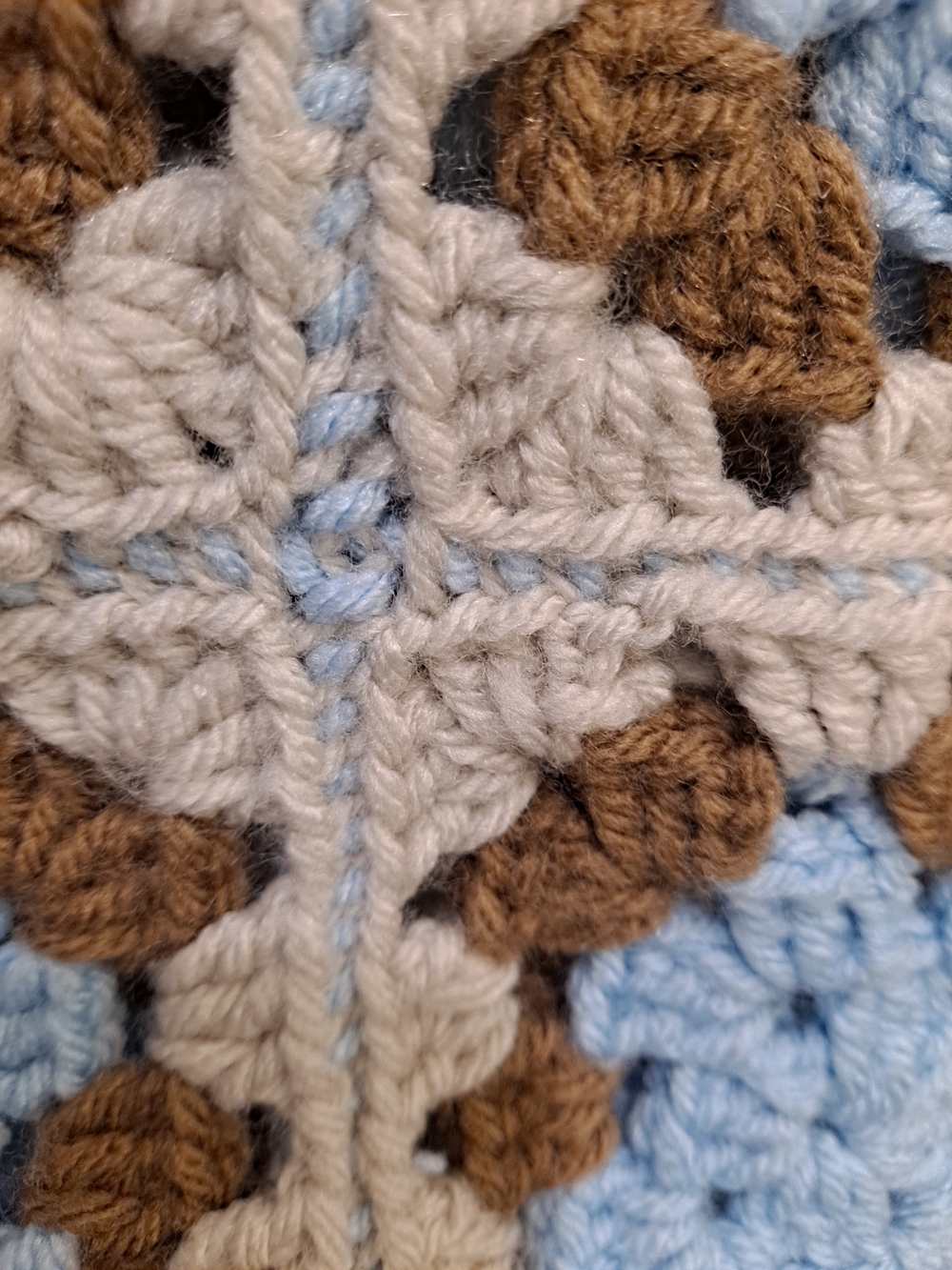 Artisan Crochet Tote Bag Cream, Light Blue & Brown Grannysquare Boho Cottagecore - Picture 10 of 11